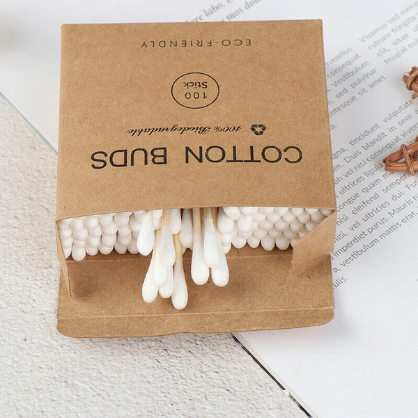 100x Double Head Bamboo Cotton Swab Makeup Buds Wood Sticks Nose Ears Cleanin Hn