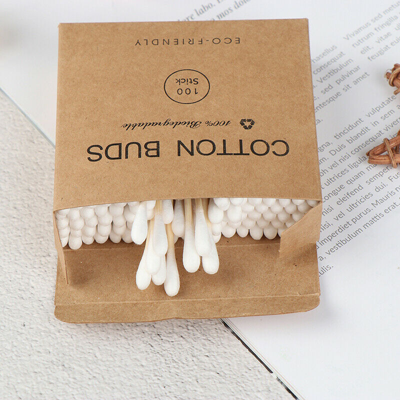 100x Double Head Bamboo Cotton Swab Makeup Buds Wood Sticks Nose Ears Cleanin Hn