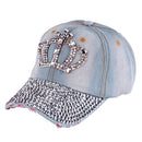 Vogue Women Denim Jean Rhinestone Sparkle Stud Bling Crown Baseball Cap Hat MO