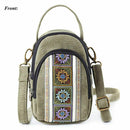 Embroidery Canvas Crossbody Bag Cell phone Pouch Coin Purse for Women Girls