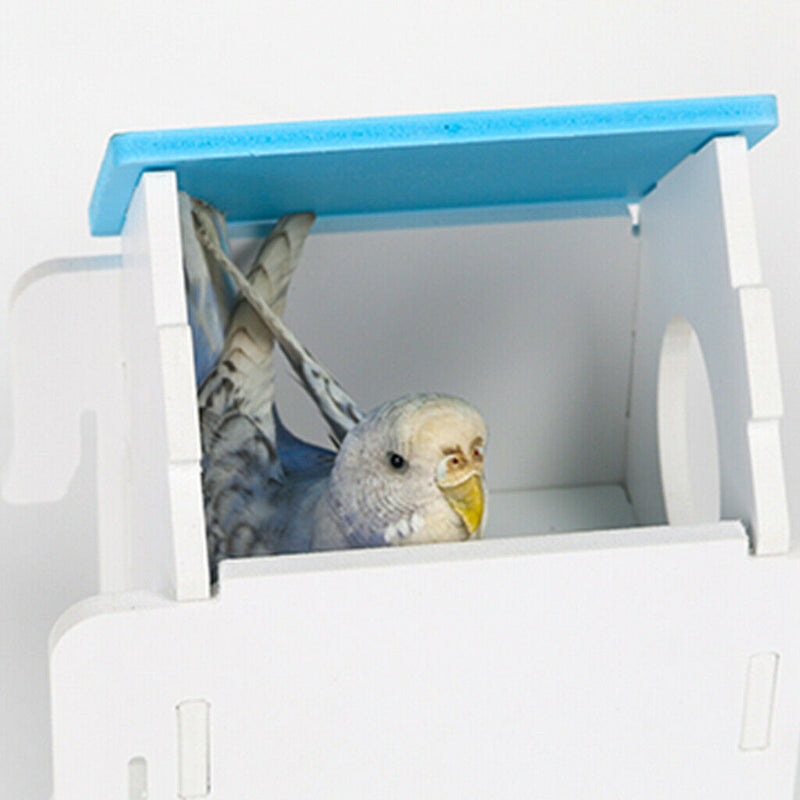 Pet Wood Breeding Nesting Bird Cage Box Nest House Hut for Parrot Birds Blue