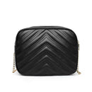 Women Simple Leather Crossbody Bag Chain Shoulder Messenger Handbag (Black) A