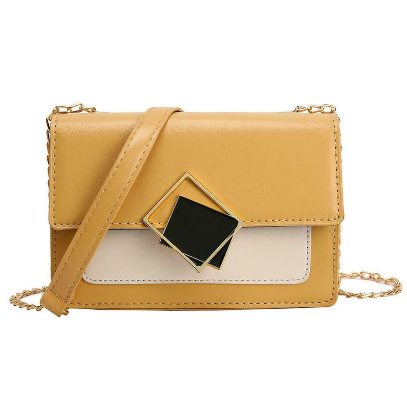 Fashion Messenger Bag Women Leather Metal Buckle Shoulder Handbag (Yellow) A