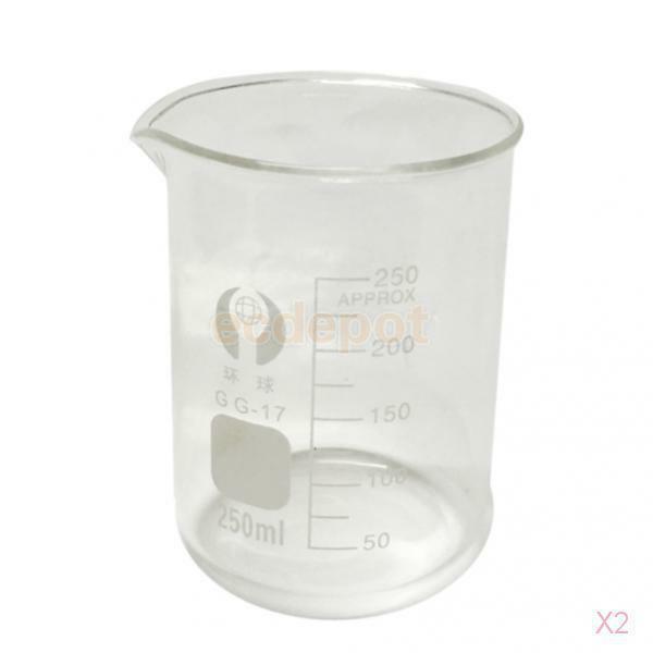 2x 250ml Borosilicate Glass Lab Chemistry Beaker Low Form Test Measuring New