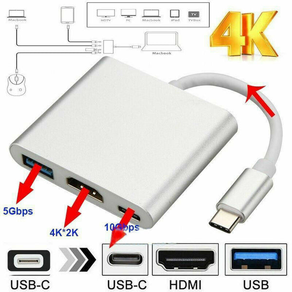 Type-C Aluminum 4k HD 3IN1 Usb C Type C to Hdmi Converter Cable for Pro MacBook