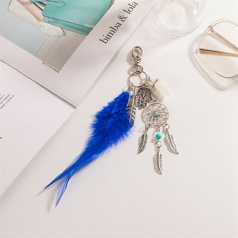 Retro Bohemian Keychains Feather Key Ring and Dream Catcher Pendant Keyring for