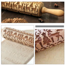 1x Christmas Wooden Rolling Pin Embossing Baking Cookies Cake Dough Xmas Biscuit