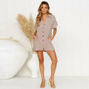 Summer Short Sleeve Jumpsuit Linen Button Playsuit Women Solid V-Neck Casua H3W5