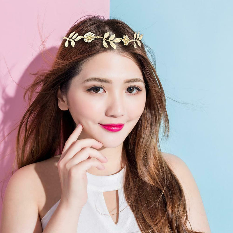 Korean Leaf Flower Headband Beauty Golden Alloy Hair Band Women Jewelry A