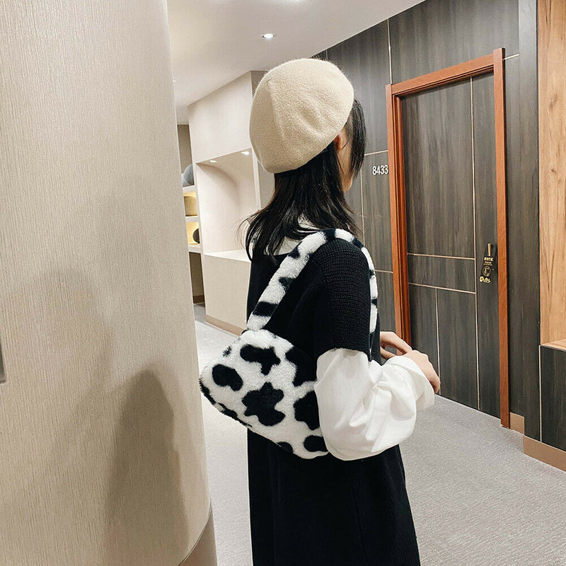 Animal Pattern Underarm Bag Women Mini Plush Shoulder Handbags Purse (6)