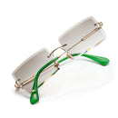 2Pack Stylish Rectangle Cut Rimless Sunglasses Tinted Lens Eyewear Shades Green