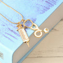 Alloy Medical Stethoscope Syringe Charm Pendant Necklace Chain Women Jewelry.NME