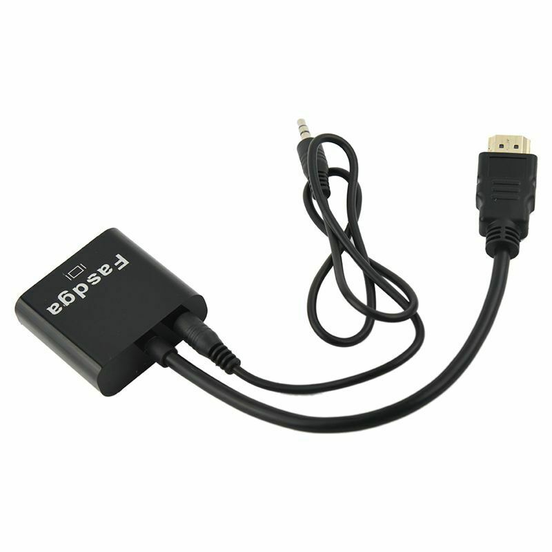 Fasdga HDMI to VGA converter adapter + 3.5 mm audio jack full HD 1080P blackF5E8