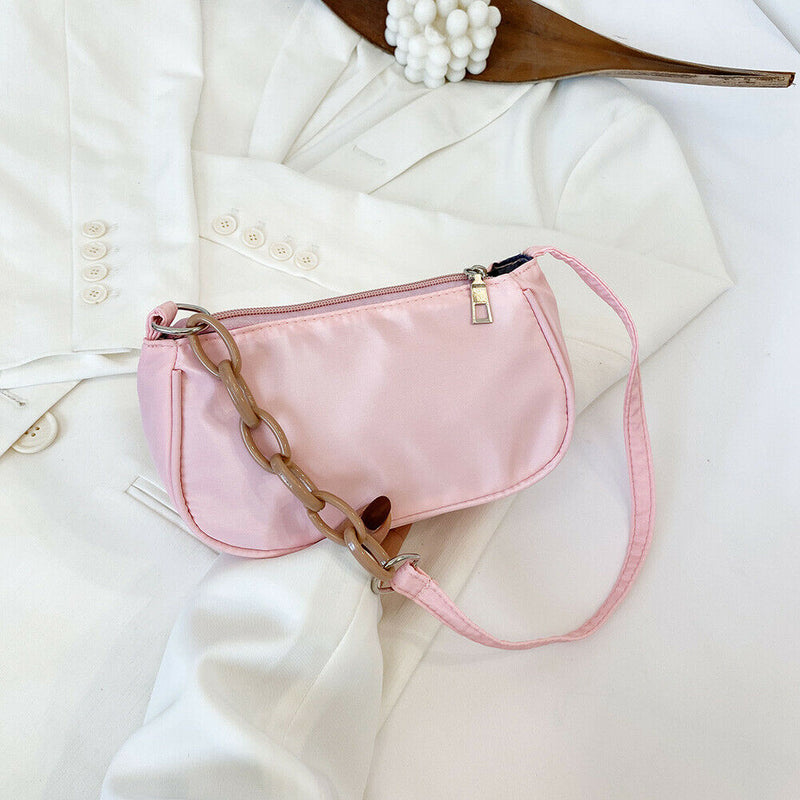 Women Casual Handbag Simple Nylon Daily Female Totes Shoulder Bags (Pink) A