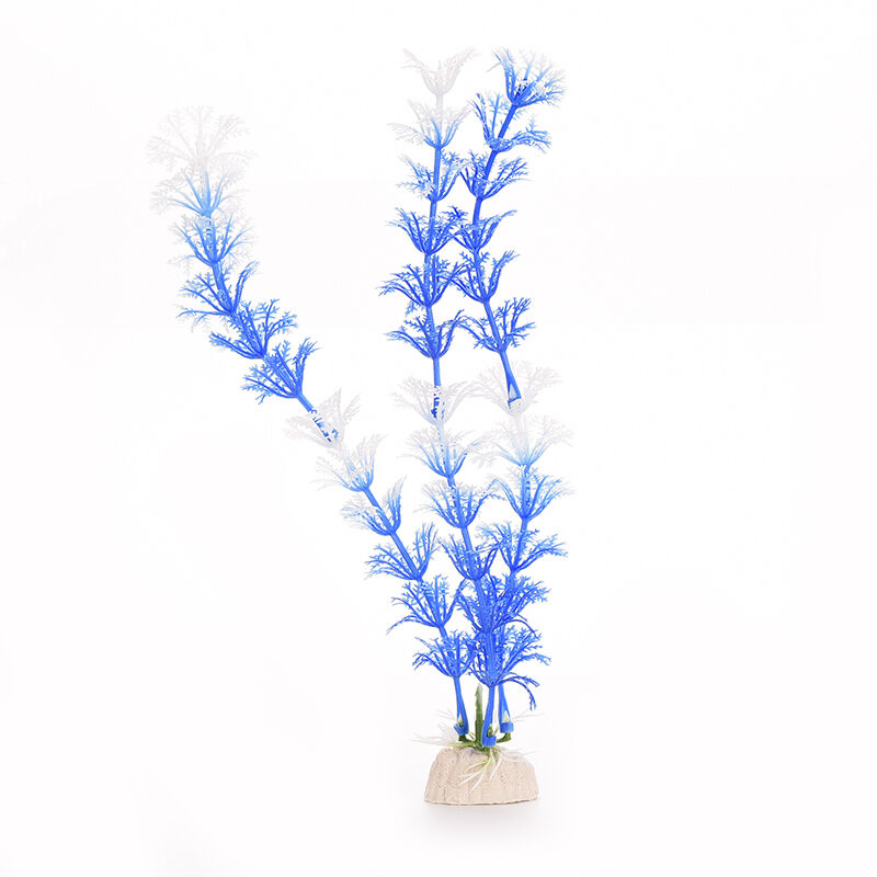 White Blue Plastic Grass Underwater Ornament for Fish TankBX
