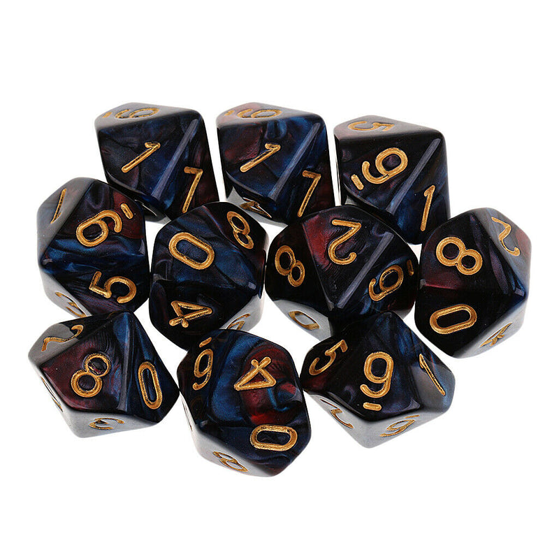 10pcs 10 Sided Dice D10 Polyhedral Dice for Dungeons and Dragons Table Games Red
