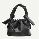 Casual Drawstring Bucket Bag Women PU Crossbody Shoulder Handbags (Black) A