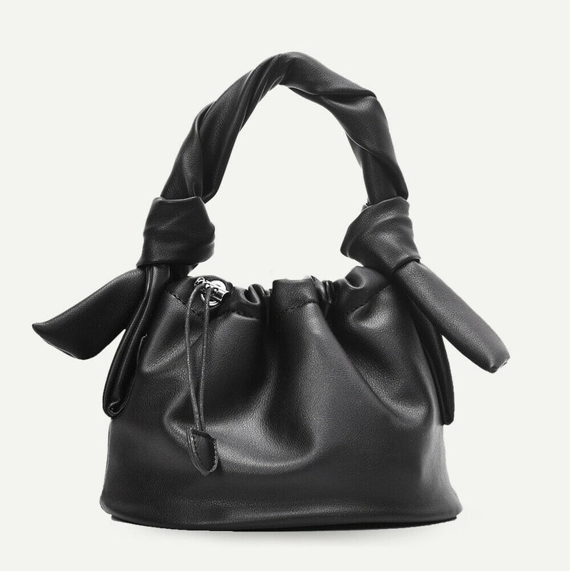 Casual Drawstring Bucket Bag Women PU Crossbody Shoulder Handbags (Black) A