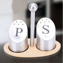 Stainless Steel Salt and Pepper Shaker Spice Container Set with Stand Tray