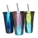 Stainless Steel Tumbler Water Coffee Bottle Drink Cup w/ Straw 500ml Yellow