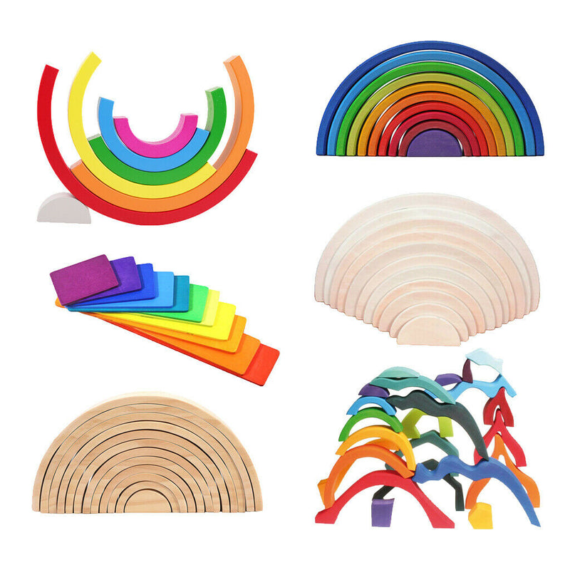 Handmade Wooden Rainbow Stacking Stacker Toddler Montessori Toys