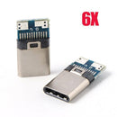 6 USB 3.1 Type C Male DIY Solder Cable Plug Connector Socket Attached PC Board..