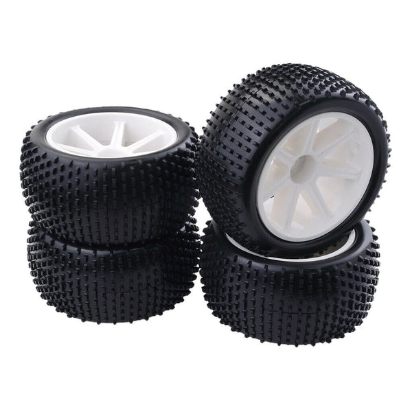 4 Pieces 12mm Hub Plastic Wheel Rim & Rubber Tire Tyres For 1:10 RC Buggy Truggy