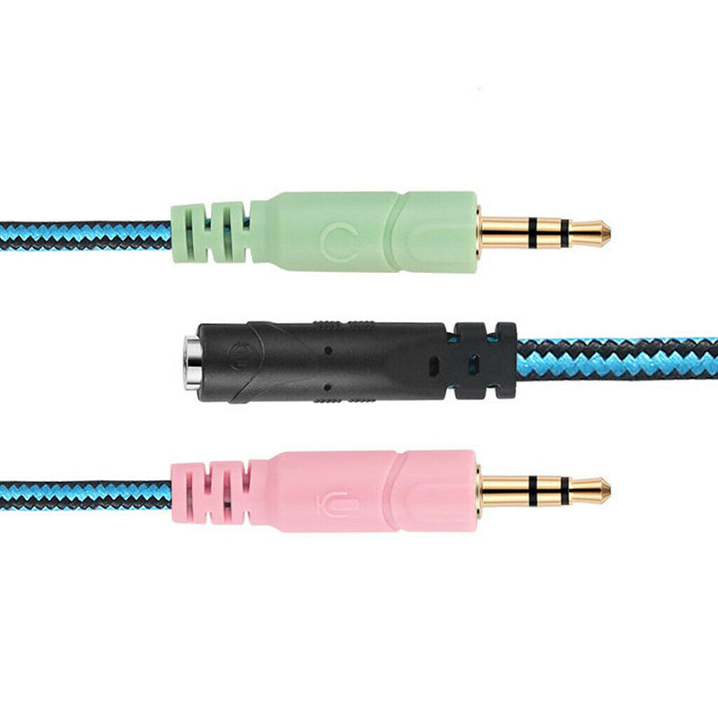 2 Pack 3.5mm 1/8'' 1 Female to 2 Male Headphone & Mic Audio Y Splitter Cable
