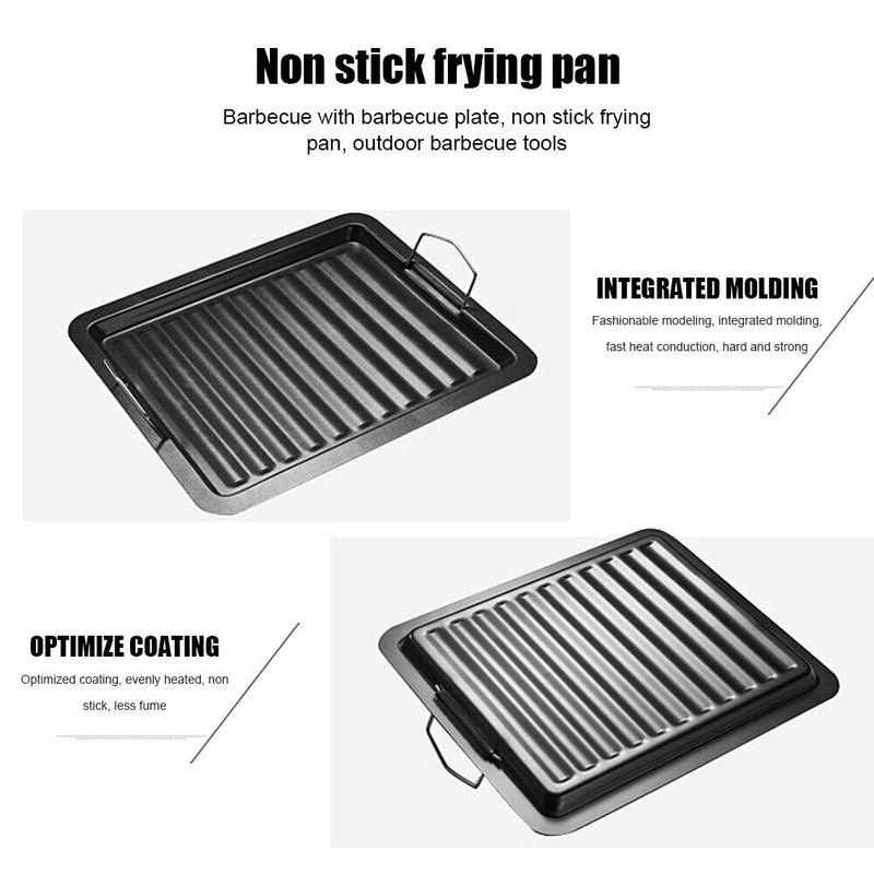 Camping Picnic Barbecue Tray Plate Outdoor Rectangle Non-Stick Frying Grill Pan
