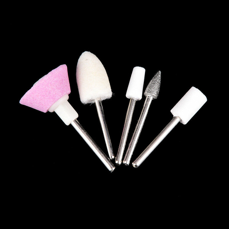 5Bits Drill Buffer File Polishing Sanding Grinding Head Manicure Nail Art Too Pg