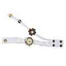 Women's Retro Weave Wrap Flower Faux Leather Bracelet Wrist Watch White T4M1