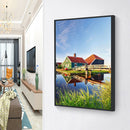 Diamond Painting Modern Houses By Lake DIY Full Round Wall Picture 30x40cm