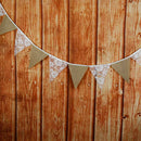 Linen Burlap Fabric Bunting Banner Lace Flowers Flag Pennant Banner Wedding