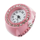 Girl Pink Alloy Quartz Pocket Finger Ring Watch Rhinestone Round Dial Y6X1