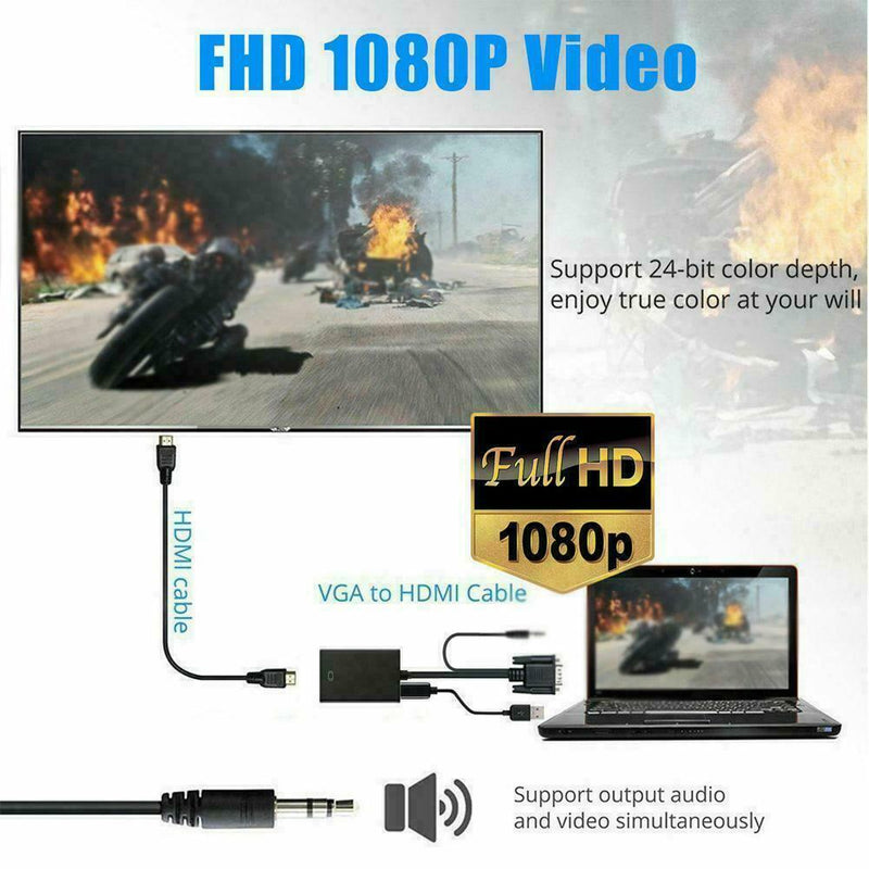 VGA Male To HDMI Female 1080P Audio TV AV HDTV Video Cable Converter Adapte A5P8