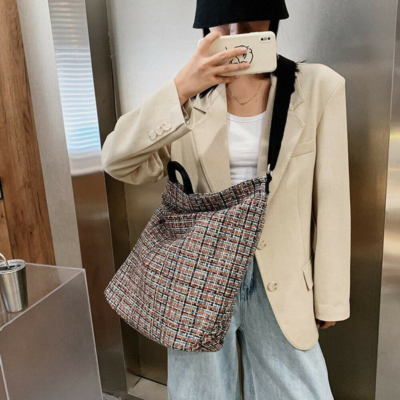 Fashion Woolen Shoulder Bag Women Large Capacity Messenger Handbags (Red) A