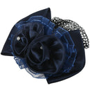 Women Dark blue double flower butterfly knot cover Hair clip with hairnet n N1E5
