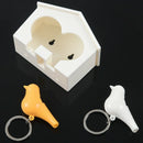 Duo Wood House Sparrow Bird Key Ring + Key Holder + Whistle - White+Yellow