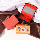 Double Support Embroidered Lipstick Case Holder With Mirror Inside Snap-On  JR
