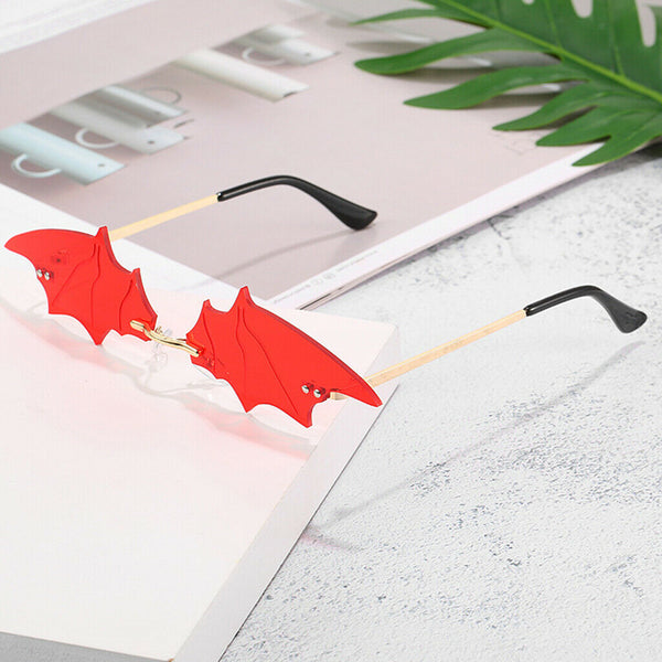 3Pcs Chic Bat Shaped Rimless Sunglasses UV400 Designer Sun Glasses Halloween