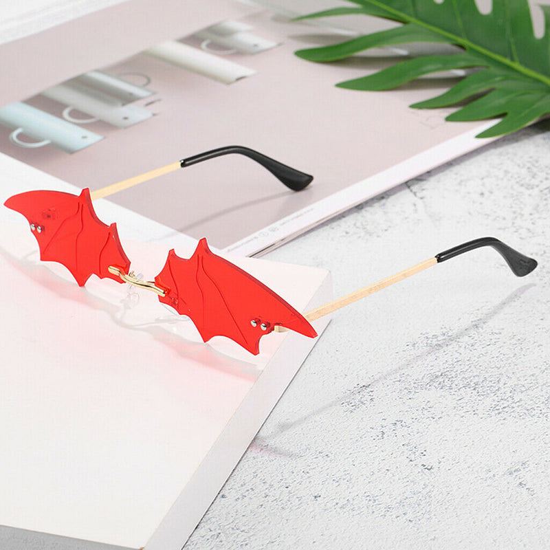 3Pcs Chic Bat Shaped Rimless Sunglasses UV400 Designer Sun Glasses Halloween