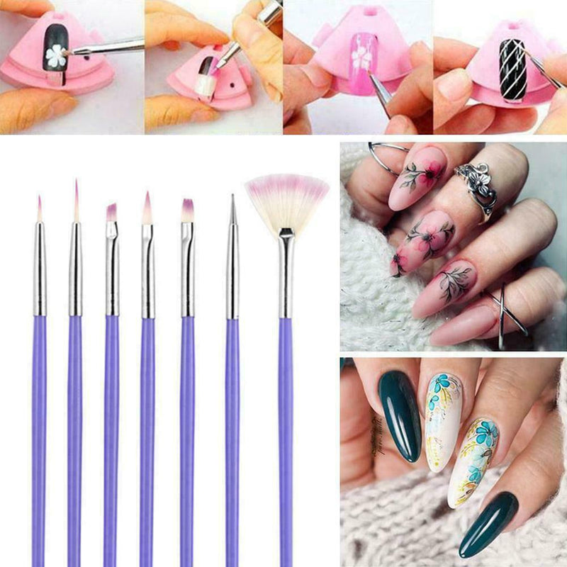 7pcs/set Acrylic Nail Art UV Gel Carving Pen Brush Powder Liquid V0A5