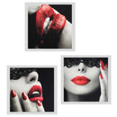Set 3 Art Oil Painting Canvas Picture Red Lips Wall Home Decor 40x40cm