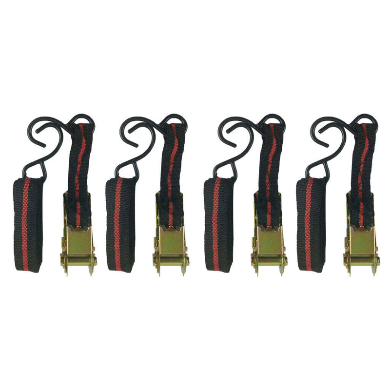 4x Ratchet Tie Down With S Hook Buckle Cargo Strap Hauling Car Truck Trailer