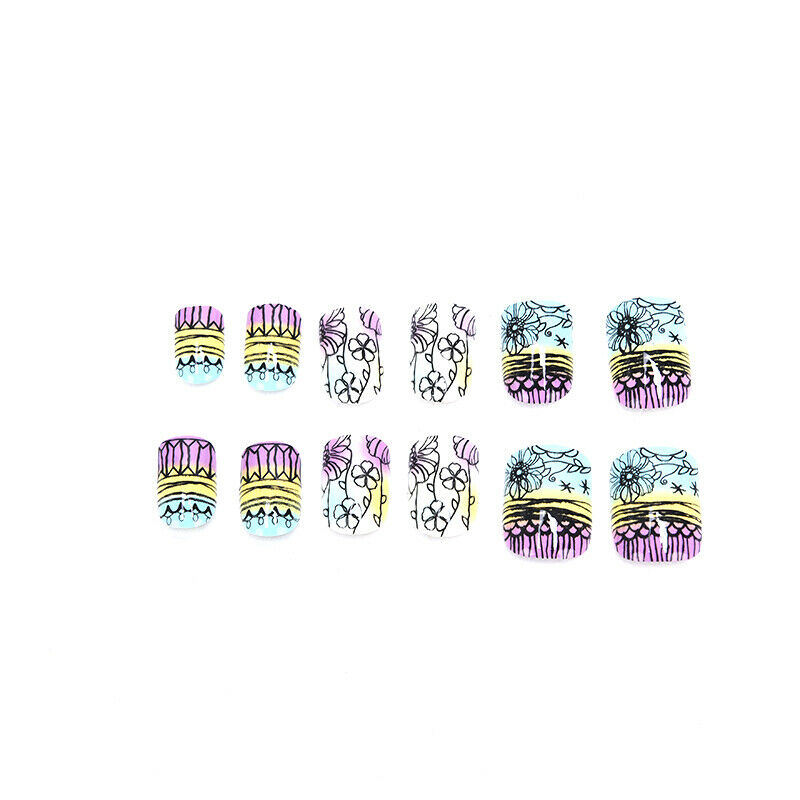 24Pcs Acrylic false french nail full finger nail tips art cover manicure NF Hn