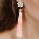 Bohemian Flower Rhinestone Long Pink Tassel Stud Earrings Women Jewelry