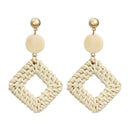 Women Rattan Geometric Drop Earrings Retro Hollow Square Dangle Ear Stud Jewelry