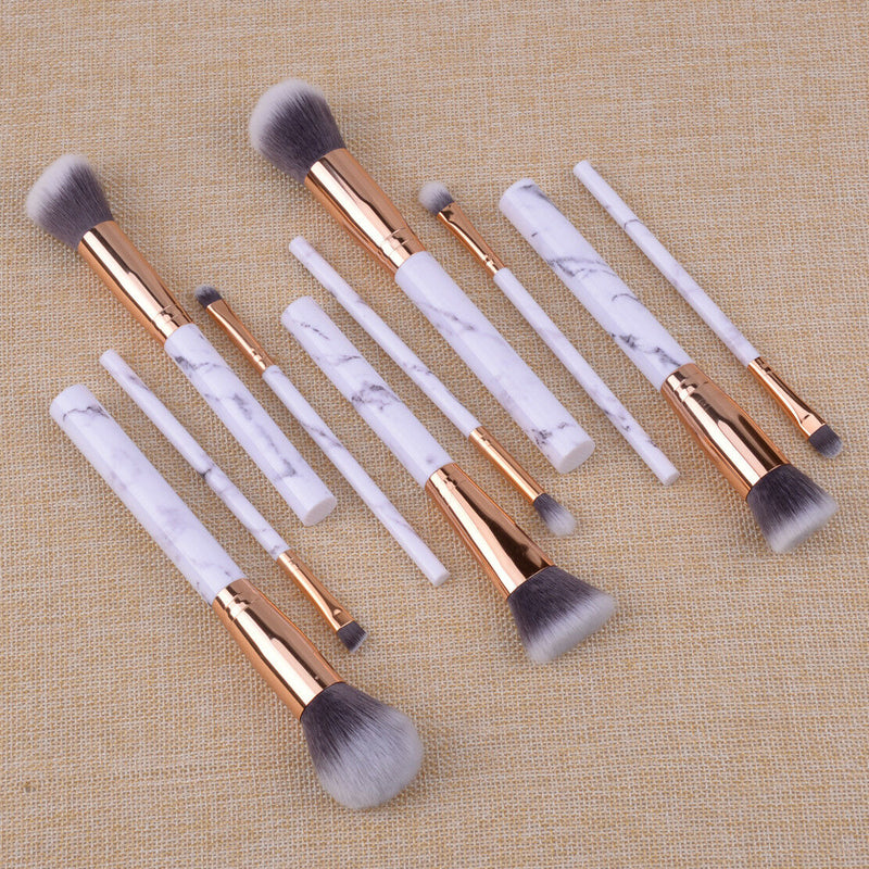 Marble Cosmetic Blush 10PCS Face Powder Eyeshadow Foundation Makeup Brush Set
