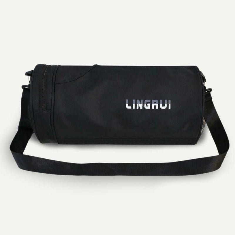 Women Barrel-Shaped Sports Gym Shoulder Bag Waterproof Nylon Bags (Black) A