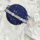 Summer Women Loose T-shirt Star Print Sequin Short-Sleeve Tops (White) (M)